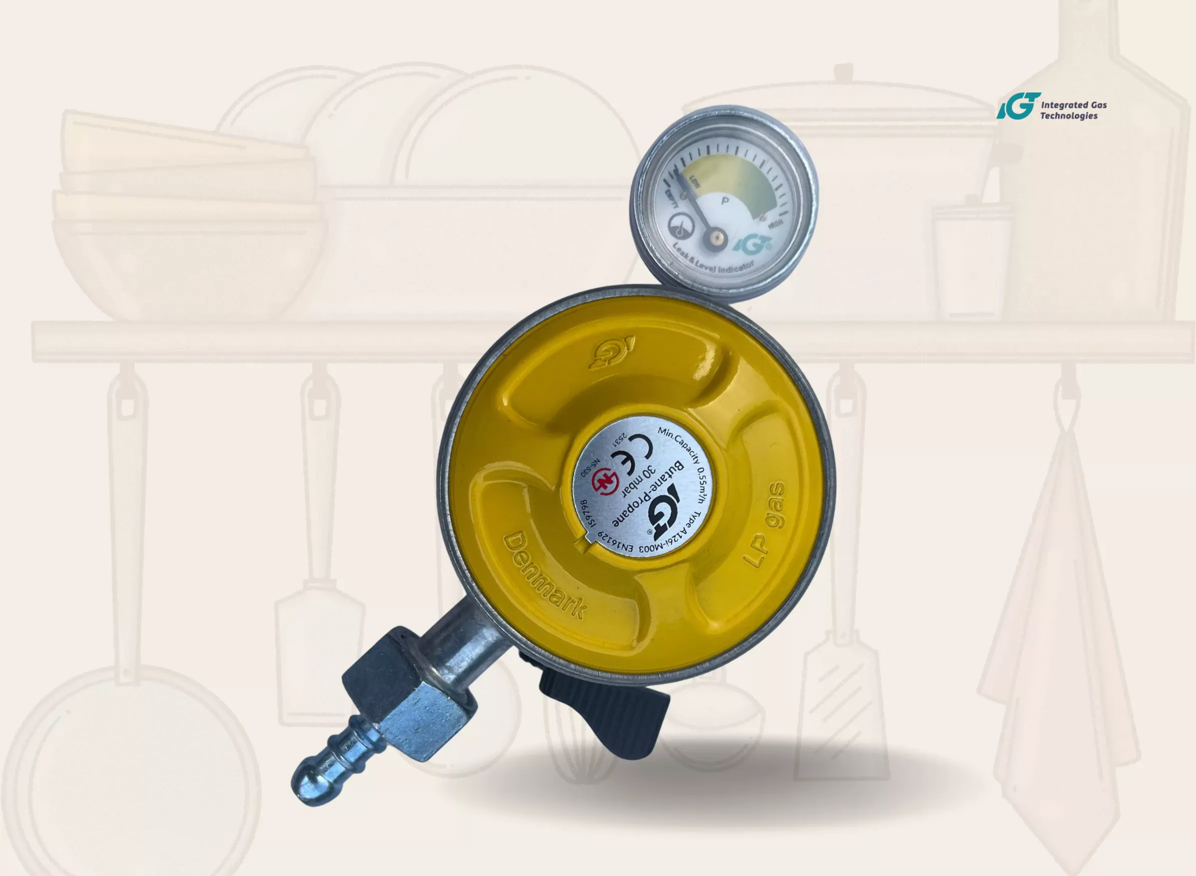 Original IGT Denmark Auto-Cut LPG Gas Safety Regulator (with Safety Switch & 2-Year Replacement Warranty) angle 6
