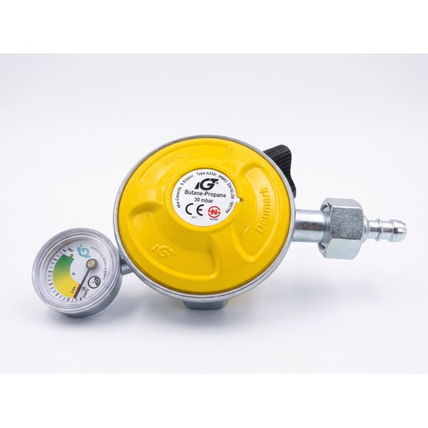 Original IGT Denmark Auto-Cut LPG Gas Safety Regulator (with Safety Switch & 2-Year Replacement Warranty)
